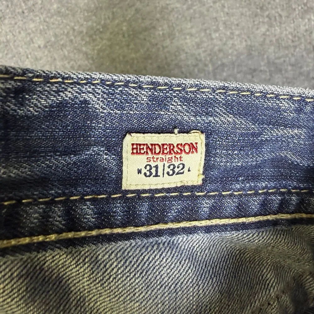 MEK Denim Mens Henderson Jeans 31x32 Straight Leg Medium Wash Button Fly